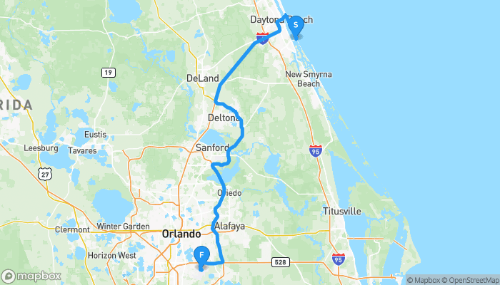 Route map from Starbucks to Orlando International Airport
