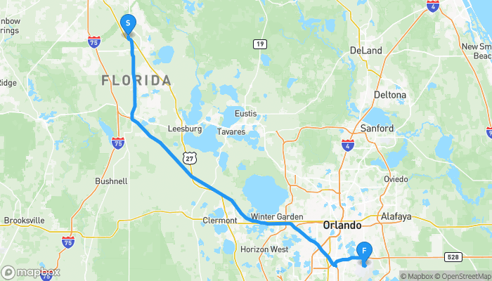 Route map from 10738 Southeast 55th Avenue to Orlando International Airport