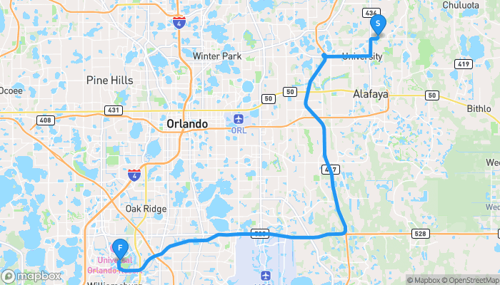 Route map from 1350 San Remo Point to 9907 Universal Boulevard