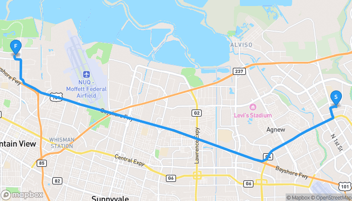 Route map from Crescent Village Circle to Google Visitor Experience