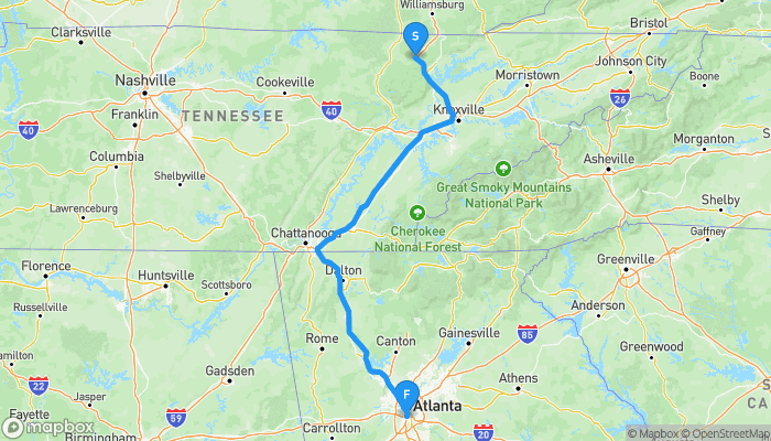 Route map from Pioneer to Atlanta