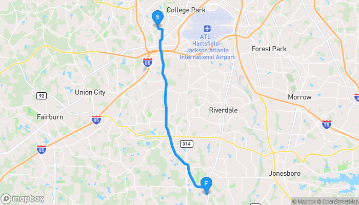 Route map from 4249 Fredericksburg Drive to 129 Rainbow Way